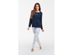 Glamour dámské pyžamo, dlouhý rukáv, dlouhé kalhoty - námořnická modrá/potisk 6586059