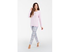 Glamour dámské pyžamo, dlouhý rukáv, dlouhé kalhoty - růžová/potisk 6586060