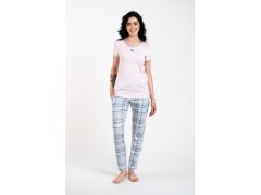 Glamour dámské pyžamo, krátký rukáv, dlouhé nohavice - růžová/potisk 6586068