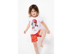 Dívčí pyžamo Marina, krátký rukáv, krátké kalhoty - světlá meláž/červený potisk 6586214