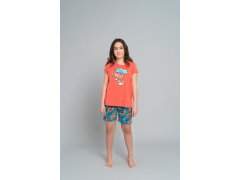 Dívčí pyžamo Oceania, krátký rukáv, krátké nohavice - korál/potisk 6586219