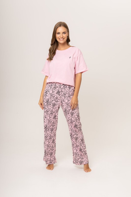 Dámské pyžamo 160/057 růžová vzor srdíčka - Karol - Dámské oblečení pyžama