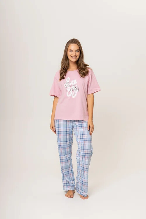 Dámské pyžamo 160/020 růžová s kárem - Karol - Dámské oblečení pyžama