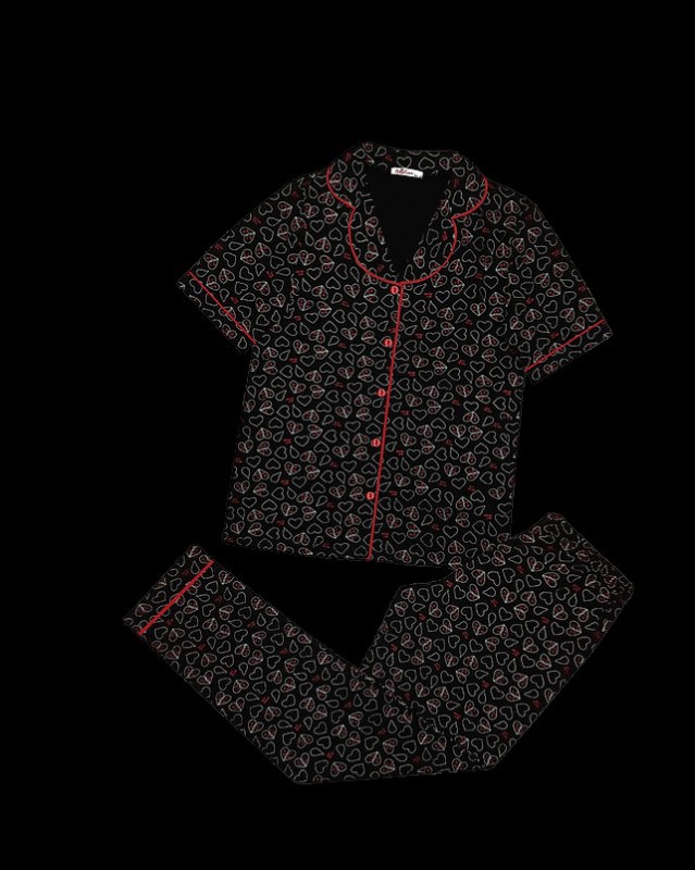 Dámské pyžamo 180/162 černé se srdíčky - Karol - Dámské oblečení pyžama