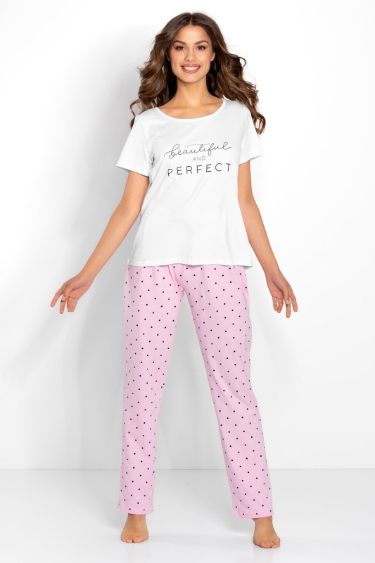 Dámské pyžamo Flawless Bílá s růžovou - Momenti Per Me - Dámské oblečení pyžama