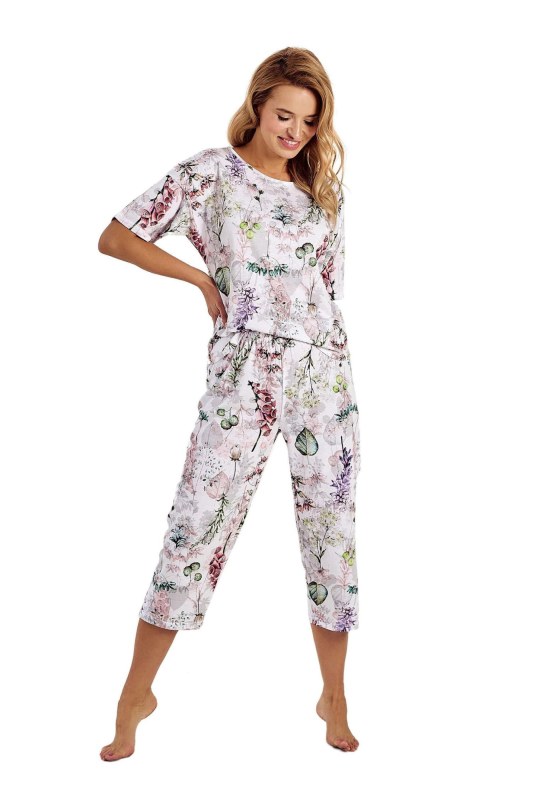 Dámské pyžamo 3122 Olive bílá s květy - TARO - Dámské oblečení pyžama