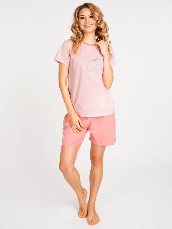 Dámské krátké pyžamo PIA-0020K růžové - Yoclub - Dámské oblečení pyžama