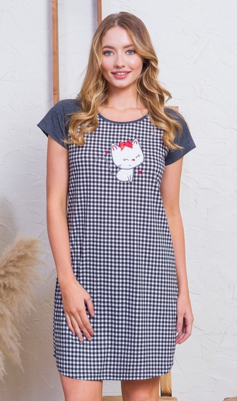 Dámská noční košile s krátkým rukávem Kotě s mašličkou - Dámské oblečení pyžama