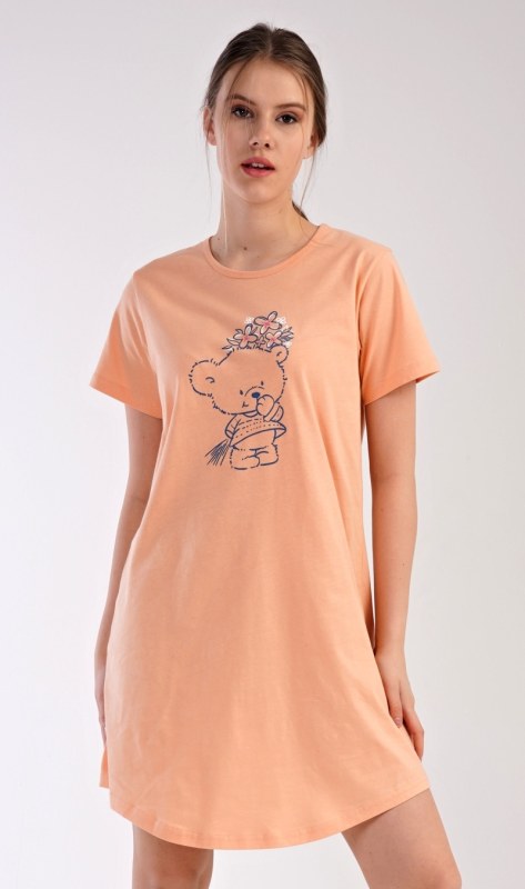 Dámská noční košile s krátkým rukávem Méďa s kytkou - Dámské oblečení pyžama