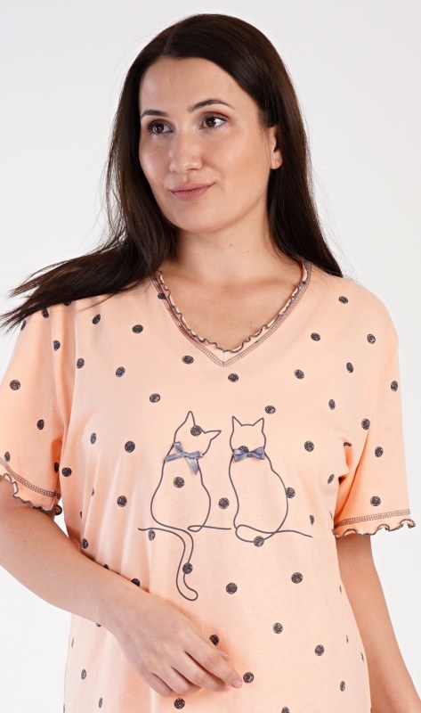 Dámská noční košile s krátkým rukávem Kočky - Dámské oblečení pyžama