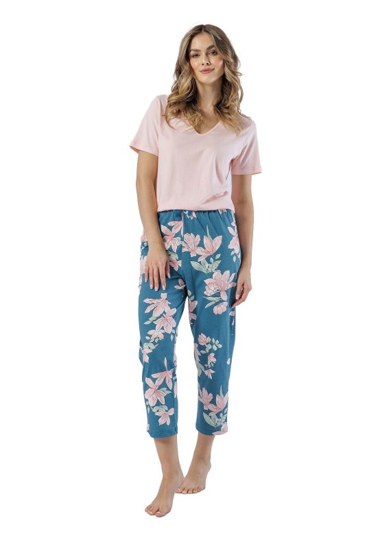 Pyžamo Leveza 1577 Celeste kr/r M-2XL Pyžamo Leveza 1577 Celeste kr/r M-2XL - Dámské oblečení pyžama