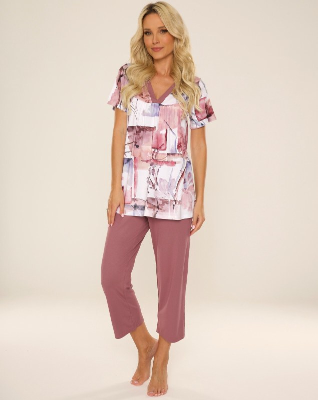 Dámské pyžamo De Lafense 777 Violet kr/r 3XL-4XL - Dámské oblečení pyžama