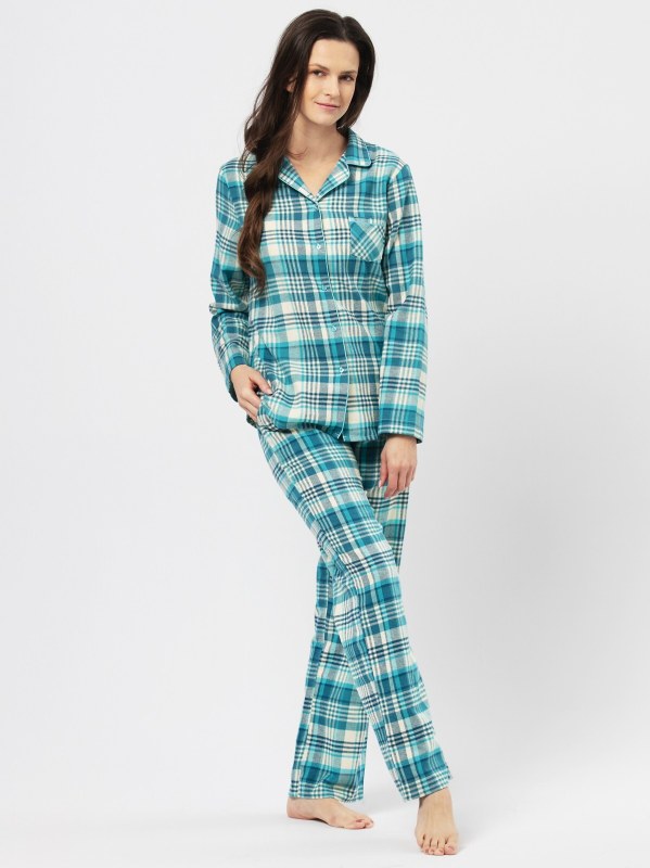 Pyžamo Key LNS 471 B24 Flanelové dlouhé/r S-XL dámské rozepínací - Dámské oblečení pyžama