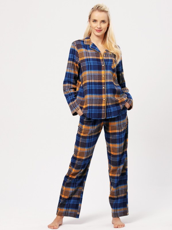 Pyžamo Key LNS 481 B24 Flanelové dlouhé/r S-XL dámské rozepínací