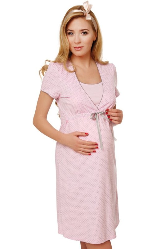 Bavlněná těhotenská noční košile Felicita růžová - Dámské oblečení pyžama