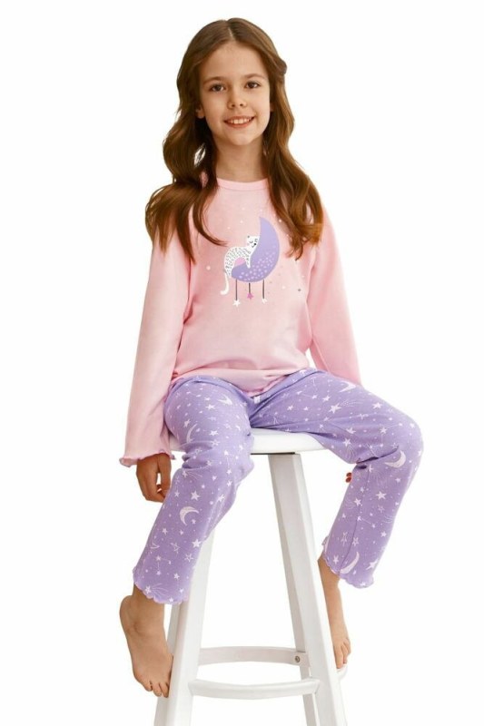 Dívčí pyžamo Livia růžové s kočkou - Dámské oblečení pyžama