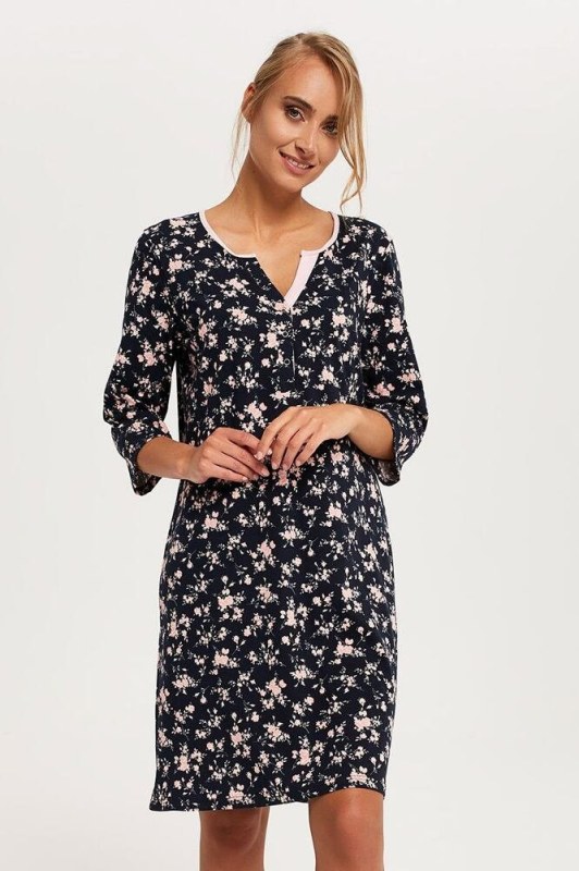 Dámská noční košile Leonia černá s květy - Dámské oblečení pyžama