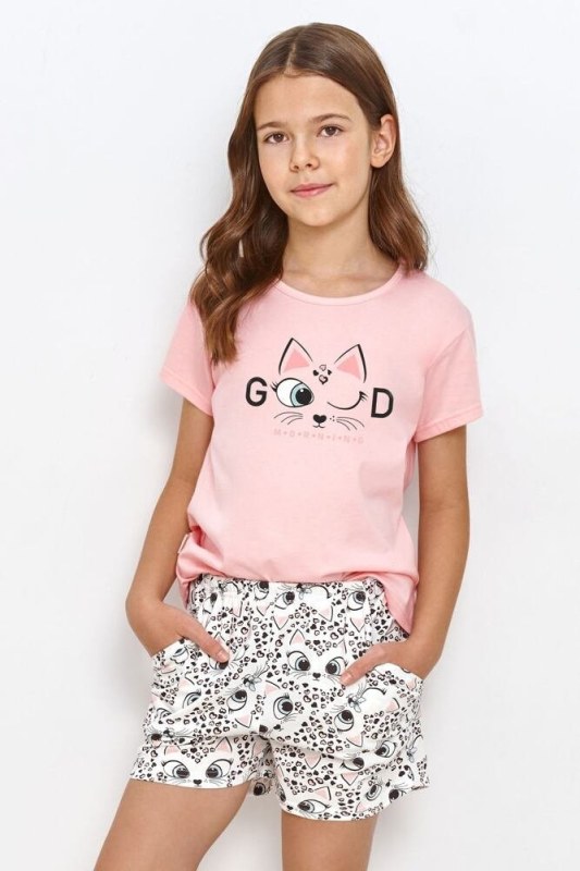 Dívčí pyžamo pro starší Lexi růžové s kočkou - Dámské oblečení pyžama
