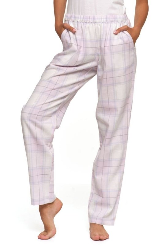 Pyžamové kalhoty Moraj bílo-růžové z flanelu - Dámské oblečení pyžama