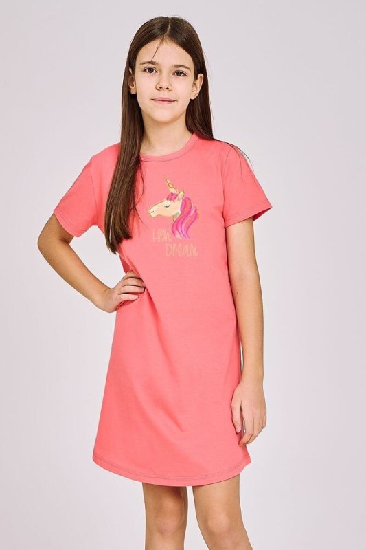 Dívčí noční košile Mila růžová s jednorožcem - Dámské oblečení pyžama