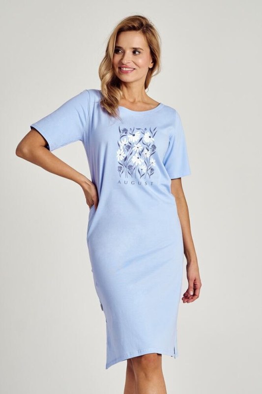 Noční košile Viviana modrá s kytičkou - Dámské oblečení pyžama