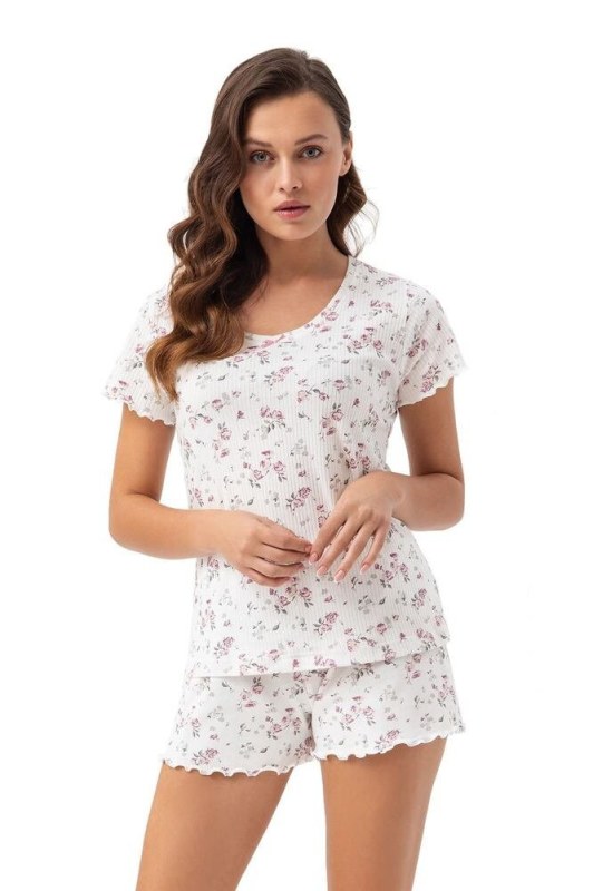 Dámské pyžamo Carina bílé s růžičkami - Dámské oblečení pyžama