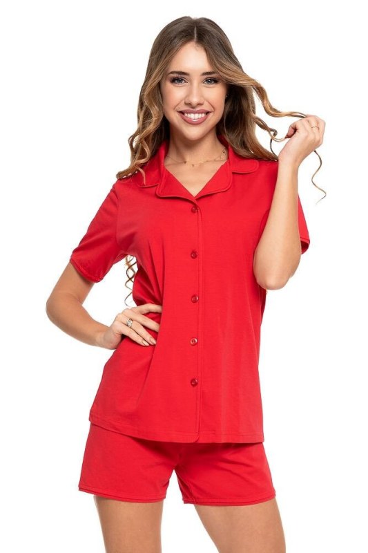 Propínací pyžamo Chiara červené krátké - Dámské oblečení pyžama