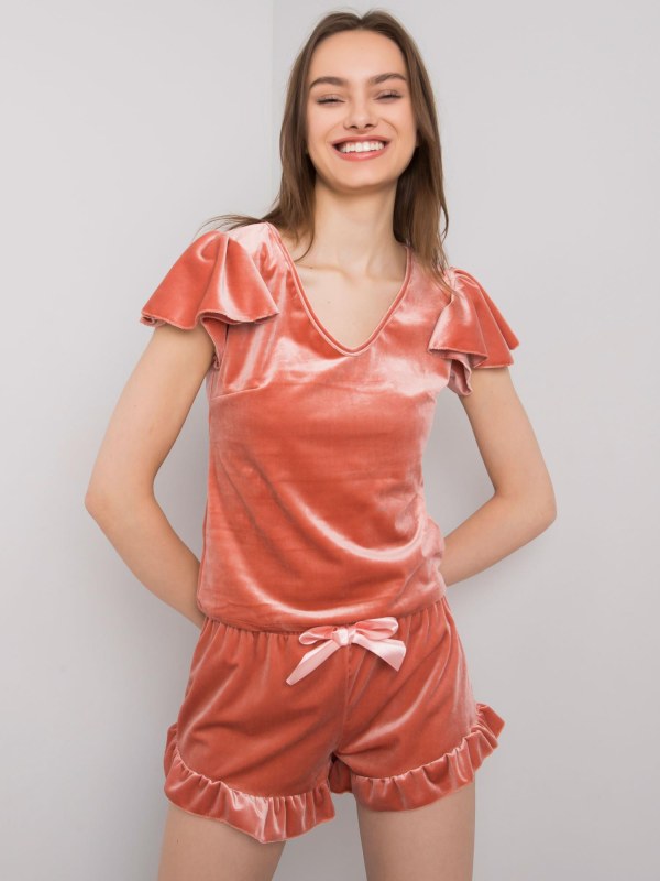 RUE PARIS Špinavé růžové velurové pyžamo - Dámské oblečení pyžama