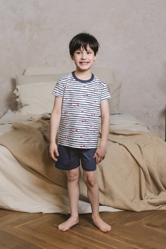Chlapecké pyžamo Korfu, krátký rukáv, krátké kalhoty - potisk/námořnická modrá - Dámské oblečení pyžama