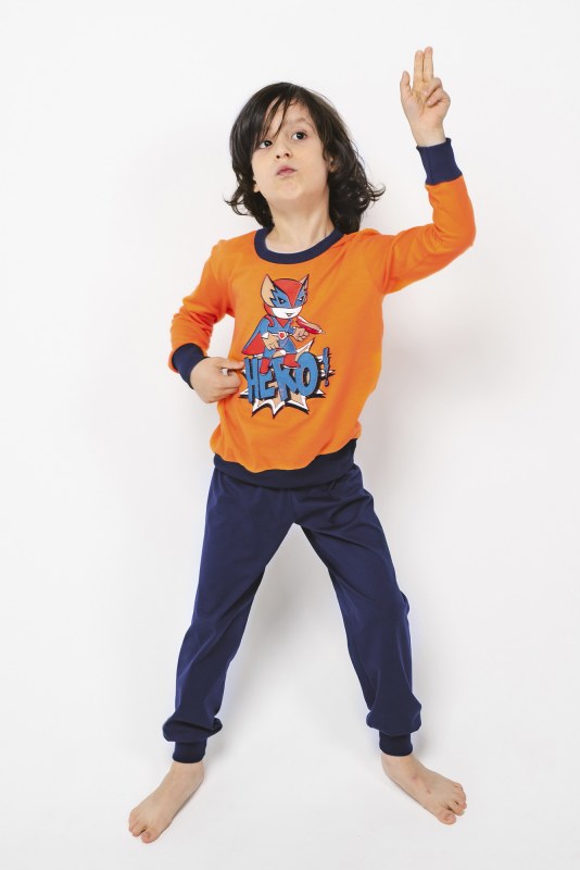 Chlapecké pyžamo Remek, dlouhý rukáv, dlouhé nohavice - oranžová/námořnická modrá - Dámské oblečení pyžama