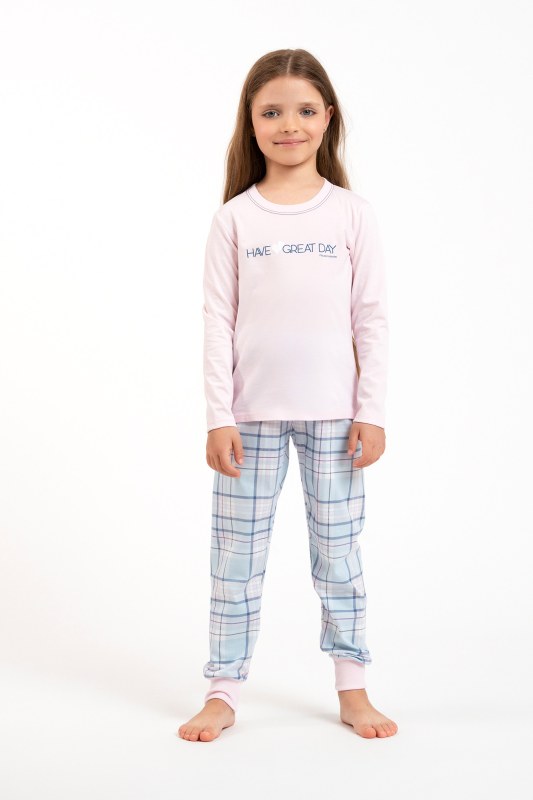 Dívčí pyžamo Glamour, dlouhý rukáv, dlouhé kalhoty - růžová/potisk - Dámské oblečení pyžama