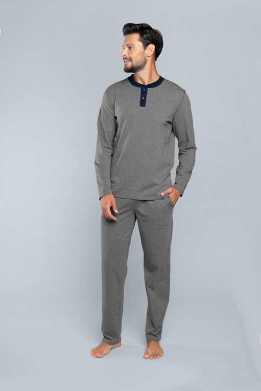 Profit pyžamo s dlouhým rukávem, dlouhé kalhoty - střední melanž - Dámské oblečení pyžama