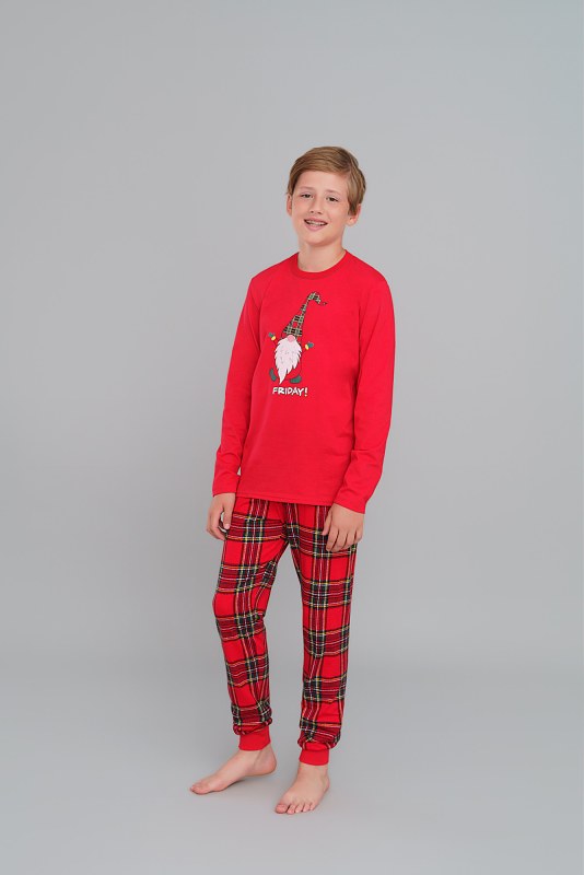 Chlapecké pyžamo Narwik, dlouhý rukáv, dlouhé nohavice - červená/potisk - Dámské oblečení pyžama