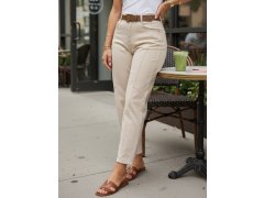 Dámské džíny s&nbsp;páskem mom fit UY3056 béžové - FashionStreet