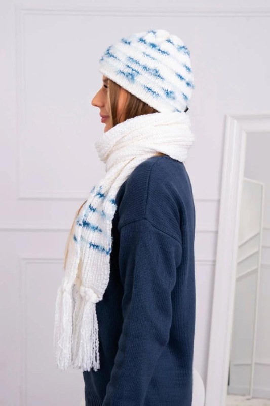 Dámská souprava se šátkem Anika K304 ecru+jeans