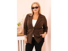 Dámská viskózová sako Plus Size s dlouhým rukávem a límcem hnědá