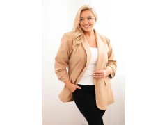 Dámská elegantní plus size sako camelová