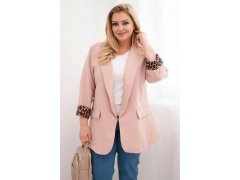 Dámská blazerová bunda Plus Size s&nbsp;podšívkou v&nbsp;leopardím vzoru tmavě pudrově růžová