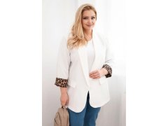 Dámská sako Plus Size s&nbsp;podšívkou v&nbsp;leopardím vzoru ecru