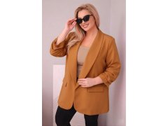 Elegantní dámské sako Plus Size tmavě camelové