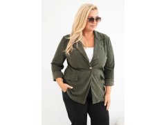 Dámské sako Plus Size manšestrové s&nbsp;klopami a&nbsp;kapsami khaki