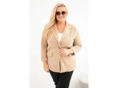 Dámské sako Plus Size manšestrové s&nbsp;klopami a&nbsp;kapsami camelová