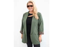 Dámské sako Plus Size s&nbsp;podšívkou v&nbsp;leopardí vzor khaki