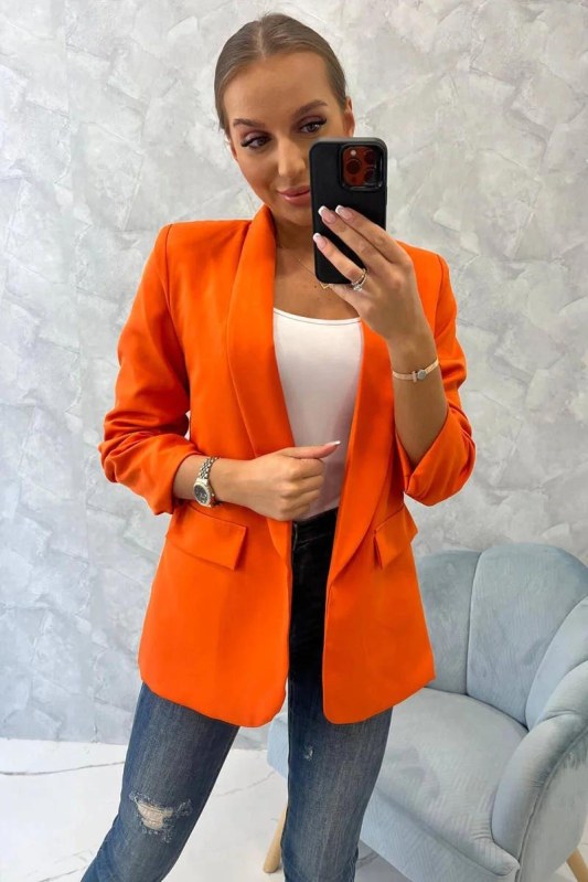 Sako s&nbsp;klopami elegantní oranžové - Dámské oblečení saka