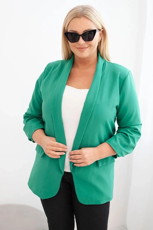 Dámská sako Plus Size bez zapínání s podšívkou XL/2XL zelená