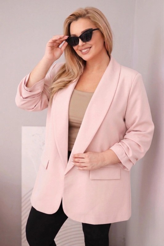 Dámské sako Plus Size elegantní pudrově růžové