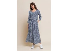Letní dlouhé šaty Nancy modro-bílo-hnědé - Benedict