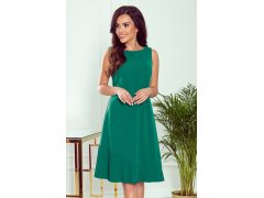 KARINE - Zelené dámské trapézové šaty s asymetrickým plisováním 308-1