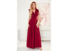 ELENA - Dlouhé dámské šaty ve vínové bordó barvě s výstřihem a zavazováním na ramenou 405-1