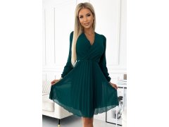 ISABELLE - Zelené dámské plisované šifonové šaty s výstřihem 313-14